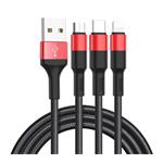 Data kabel HOCO X26 Xpress, 3v1, Lightning/ microUSB/USB-C, 1m, červeno-černá