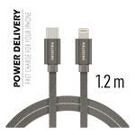 Data kabel SWISSTEN Textile USB-C/Lightning 1,2m, šedá