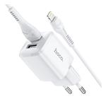 Nabíječka cestovní HOCO N8 Briar, Lightning kabel, 2x USB, 2.4A, bílá