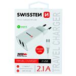 Nabíječka cestovní SWISSTEN 2x USB, IC, 2.1A + microUSB kabel 1,2m, bílá