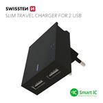 Nabíječka cestovní SWISSTEN 2x USB, IC, 3A, černá
