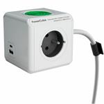 Zásuvka prodluž. PowerCube EXTENDED USB WirelessCharger A+C, White-Grey, 3 rozbočka, 1x USB, 1x USB-C, kabel 1,5m